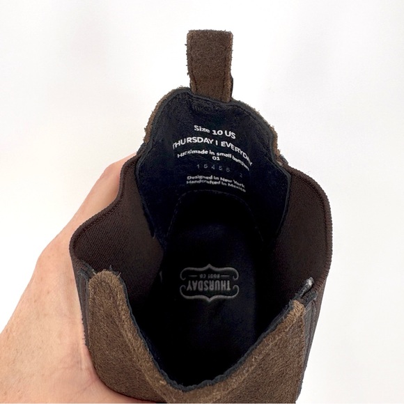 THURSDAY BOOT CO. | Duchess Leather Chelsea Boots in Olive Brown Suede | Sz 10 - Picture 12 of 15